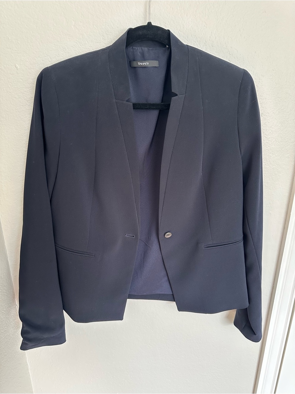 Tahari Women's Navy Tailored Open-Front Blazer